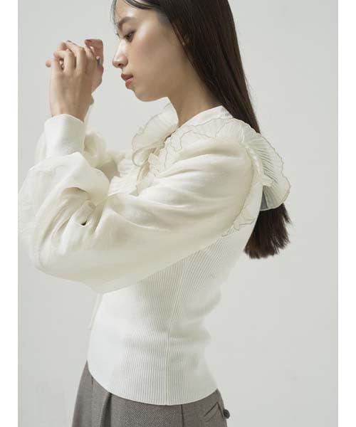 Snidel Pleated Collar Docking Knit Pullover SWNT245231 White Women's