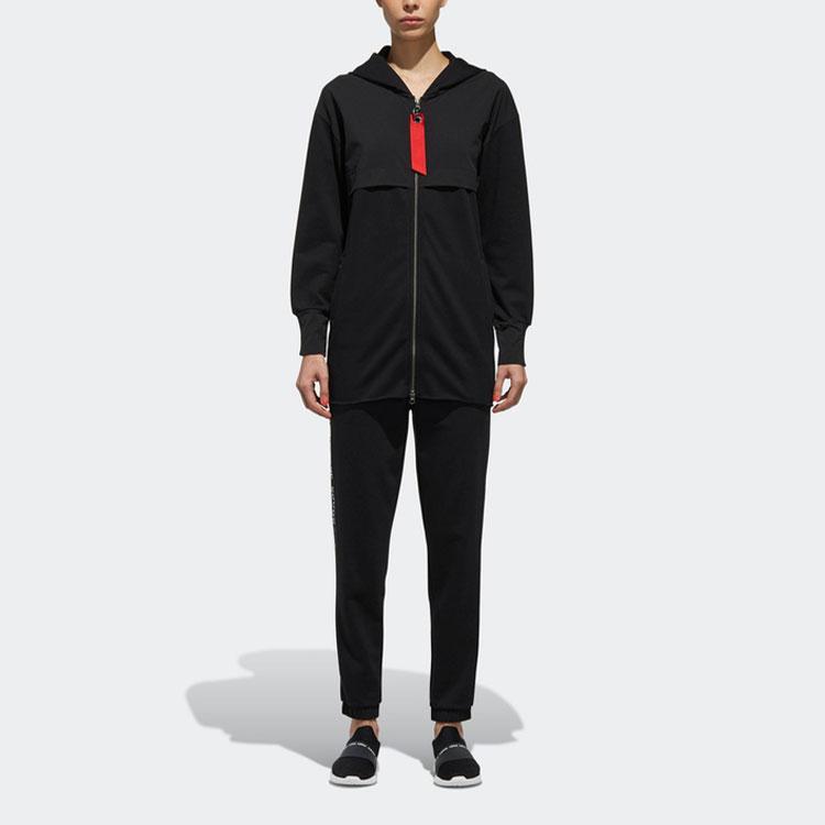 Adidas Neo Womens Zip Hoodie With Streamers Loose Mid-Length Jacket Women Jacket Black DM4219