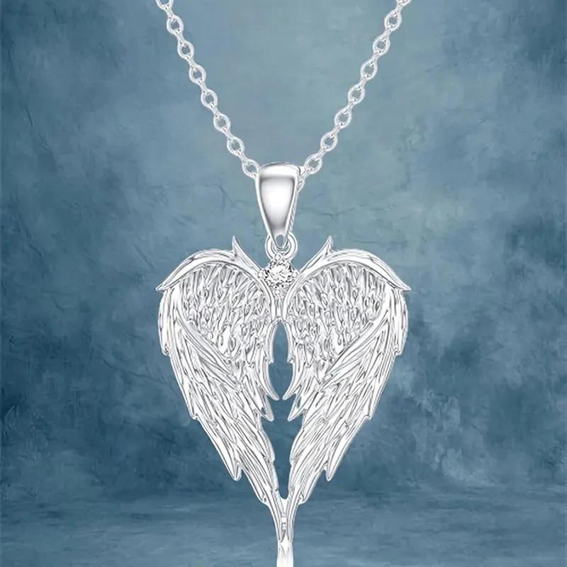 One Angel Wings Heart Pendant Necklace A Pair Of Angel Earrings Women'S Jewelry Christmas Gift