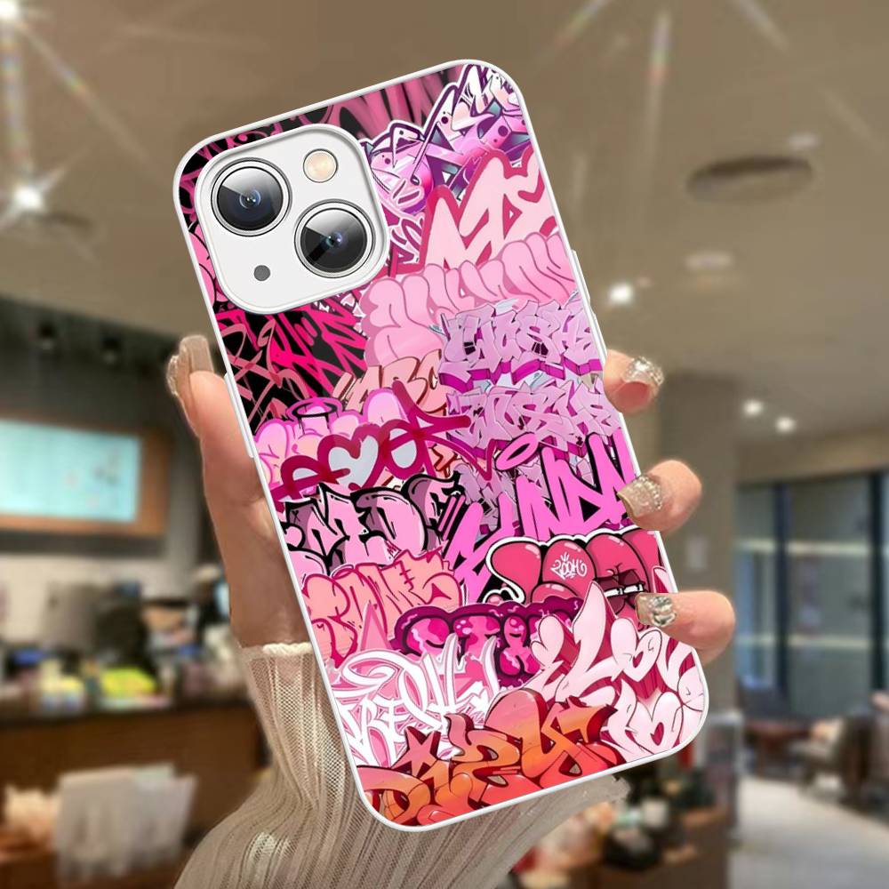 Cool Black Graffiti For iPhone 14 13 12 Mini 11 Pro XS Max X XR 14 Plus Tempered Glass Cover