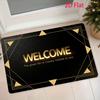 1pc Flannel Material Door Mat, Black Base with Golden Geometric Border Foil WELCOME English Light Luxury Pattern, Dot-Embossed Backing, Machine Washab