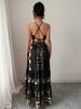Women's Ethnic Style Black Halter Long Sling Dress for Summer Holiday