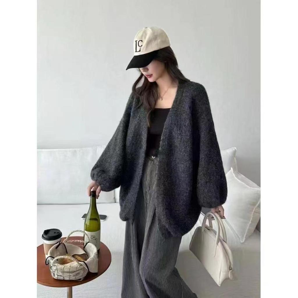 Korean Loose Knit Lantern Sleeve Cardigan - Autumn/Winter Sweater Coat