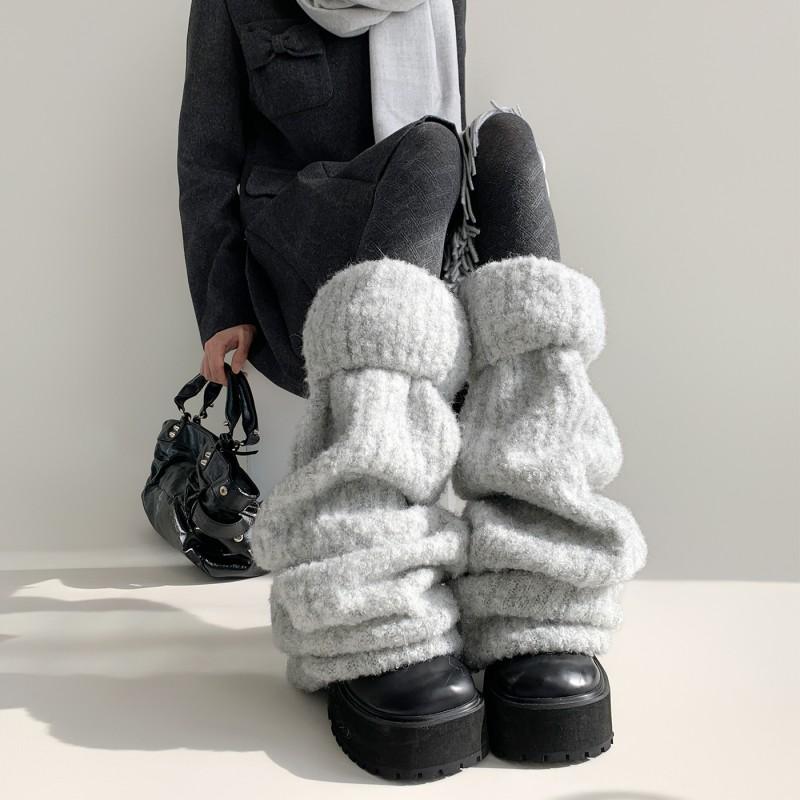 Dicke warme Beinwärmer für Damen Gestrickte Wadenstrümpfe Mit Umgeschlagener Manschette Japanischer Stil Baumwollmischung Anti-Rutsch Stapel