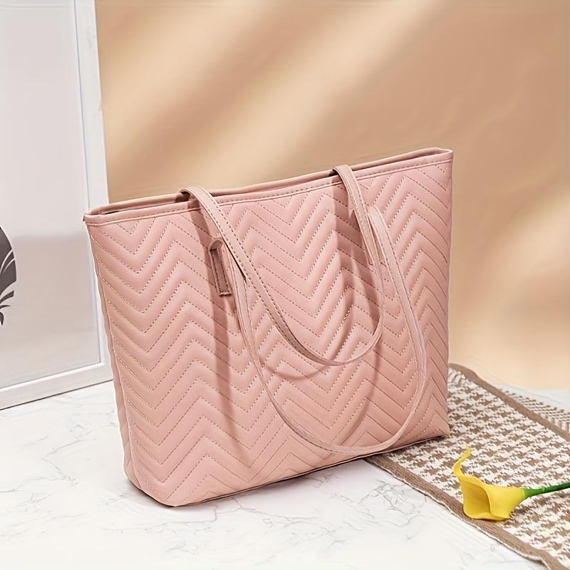 Women's Large Capacity Water Wave Tote Bag - Durable Polyester with Synthetic Leather Lining, Secure Zipper Closure & Sturdy Handles, Travel Bag