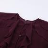 Womens Vintage French Style Ruffle Chiffon Blouse 2025 Elegant Wine Red Round Neck Top