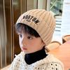 Einfarbige Buchstaben-Baby-Beanie-Mütze, Winter-warme Strickmütze für Mädchen und Jungen, Vintage-Stickerei, BOSTON-Kleinkind-Kinder-Häkelmütze