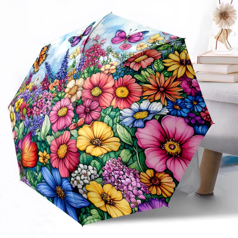 Floral Fantasy Garden Compact Travel Automatic Umbrella Compact 8-Rib weight weight Perfect for Outdoor Adventures Fashion Lovers