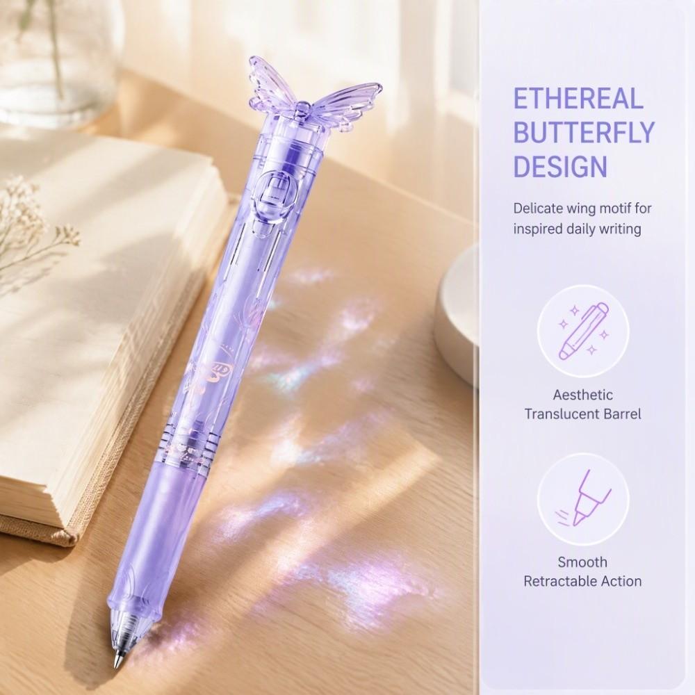 Smooth Writing Gleaming Wings Butterfly Pen Retractable Black Ink Pens School Supplies