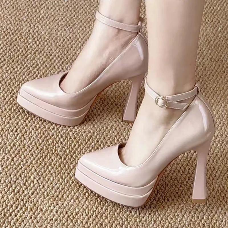 Fashion High Heels Women Mary Jance Shoes Pointed Toe Elegant Sandals Sexy Luxury Shoes 2025 Summer Designer Chunky Lolita Mujer Zapatos