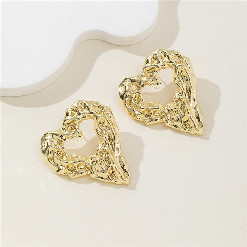 Exaggerated Metal Liquid Large Heart Stud Earrings For Women Vintage Gold Color Irregular Geometric Dangle Earring Jewelry