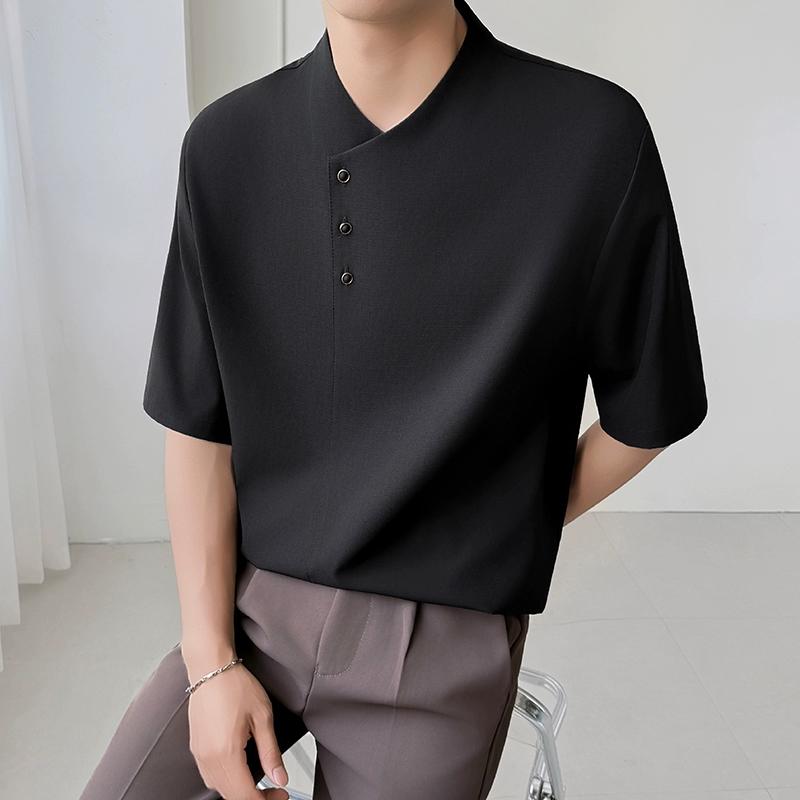 Летняя футболка с коротким рукавом для мужчин, модная повседневная футболка без застежек для мужчин XL чёрный