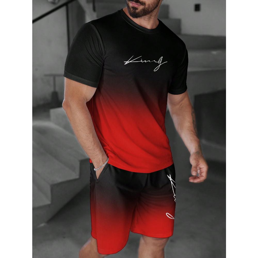 Fashion Men's Short Sleeve Suit Casual Loose Printing Versatile Unisex Sports Clothing