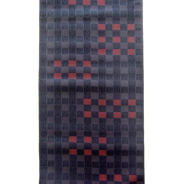 Used [New] Nishijin-ori 9-inch Nagoya Obi, Black with Red Dots, Modern, Checkered Pattern, for Outings and Parties, Silk, Unused, Unsewn, Obi, Black,