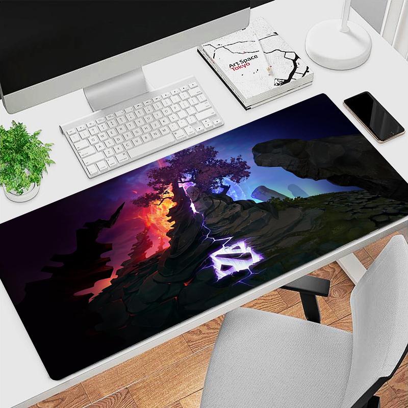 Gaming Mouse Pad Antislip Stitched Edges Red Black Anime Girl Artwork Print Keyboard Pad for Gamer Home Office Desk Mat