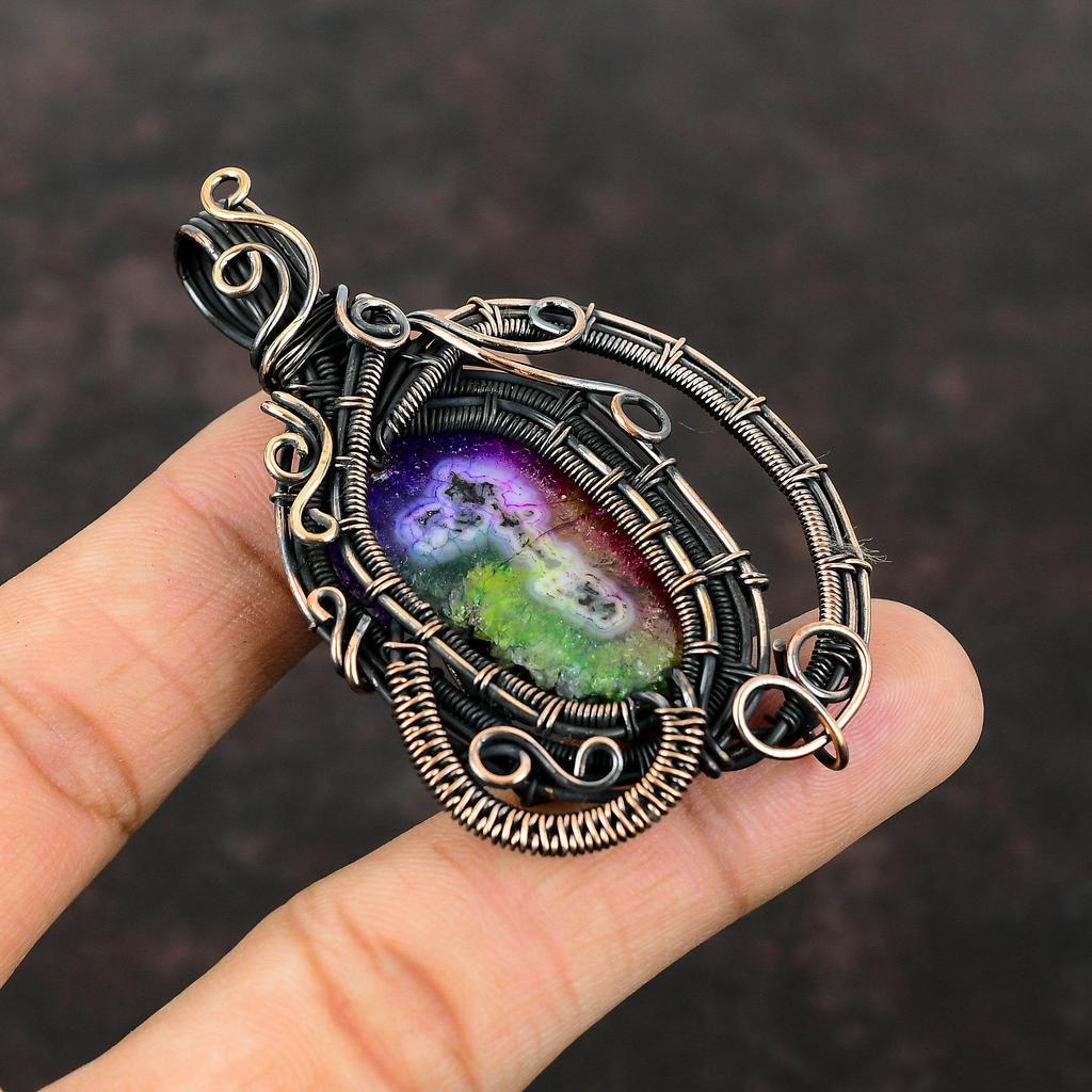 Rainbow Solar Quartz Druzy Pendant Copper Wire Wrapped Pendant Handmade Gemstone Pendant Copper Jewelry Boho Hippie Pendant Engagement Gifts