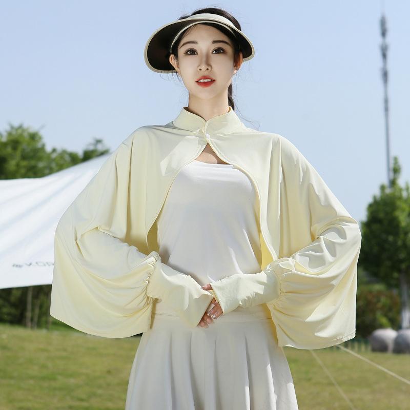 Ice Silk Sunscreen Jacket for Women In Summer Shawl for Cycling and Driving Short UV Loose Breathable Long Sleeved Jacket