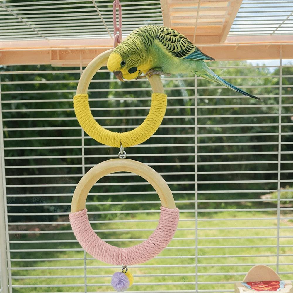 With Bell Bird Swing Toy Colored Ring Braided Chew Toy Hanging Parrot Ring Toy Bird Cage Use