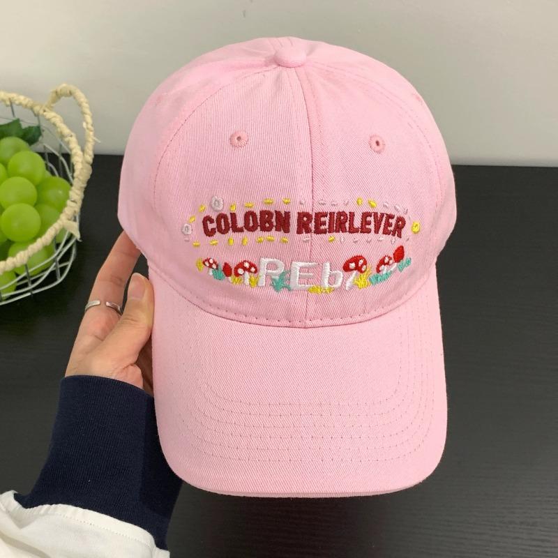 Flower embroidery baseball cap women's wide brim big face showing face small cap big head circumference versatile hat