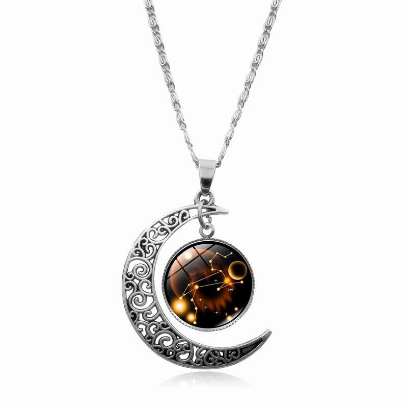 Twelve Zodiac Moonlight Gemstone Necklace Women's Fashion Accessory Collarbone Chain Birthday Gift