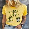 Unisex Polyester 100% Happy Jumping Big Eyes Frog Print T-Shirt Loose Round Neck Casual Short Sleeve Fashion Top for Summer