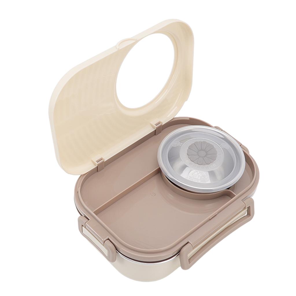 1450ml Bento Lunch Box Stainless Steel Compartment Thermal Bento Box Double Layer Bento Containers for Students Beige