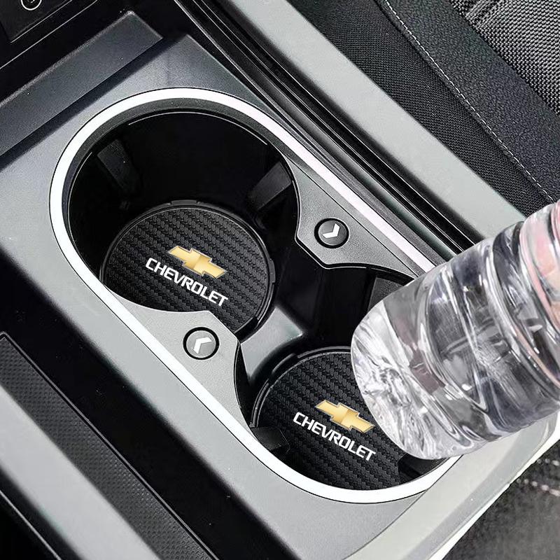 2Pcs Carbon Fiber Leather Coaster Car Water Cup Anti-slip Pad Mat Auto Interior For Chevrolet CRUZE Spark Captiva Tracker SS Z71