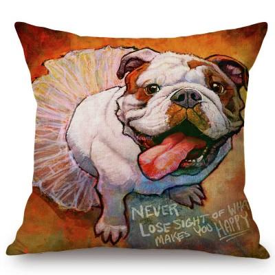 Cute Baby Dog Puppy Cartoon Cosplay Animal Oil Painting Art Home Decoration Sofa Throw Pillow Case Linen Kids Gift Cushion Cover