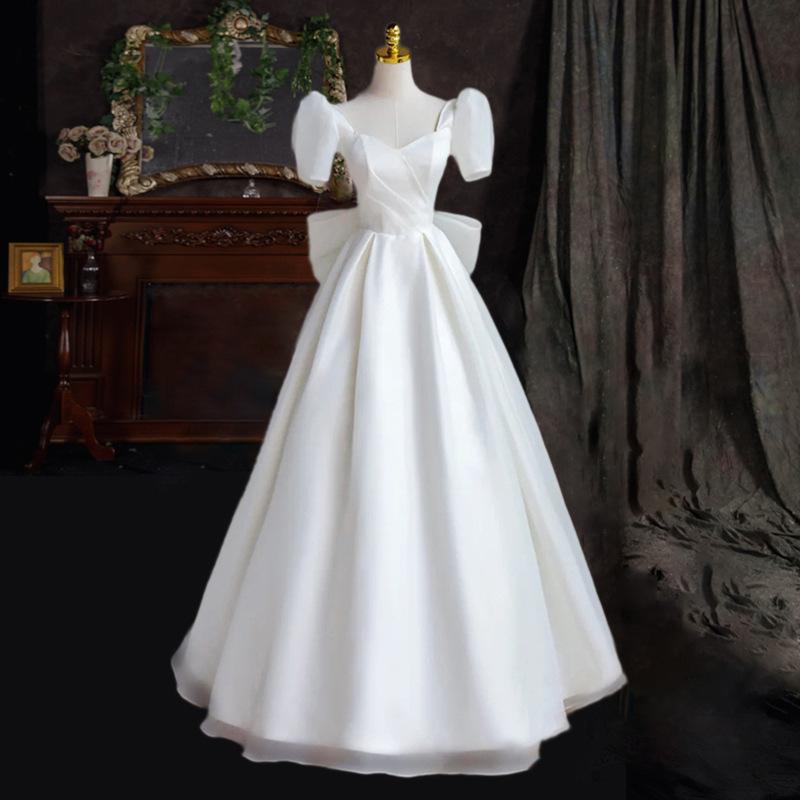 Satin Wedding Dress 1011 New Bride Light Main Wedding Dress French Retro Court Style Atmosphere Simple and Complete Go Out Dress