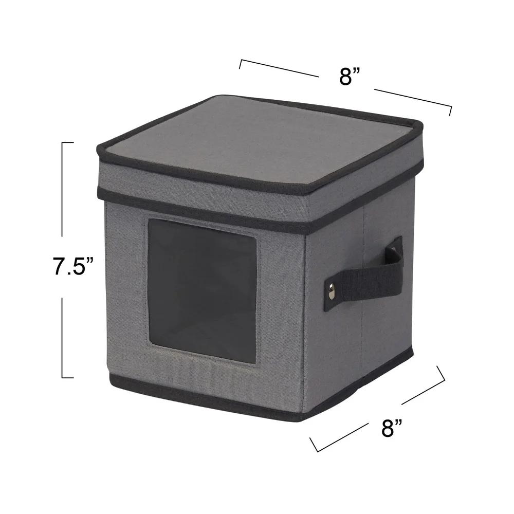 Foldable Saucer Storage Box Holds 12 Saucers with Felt Protectors Stackable Design Windowed Panel Reinforced Handles Space Saver