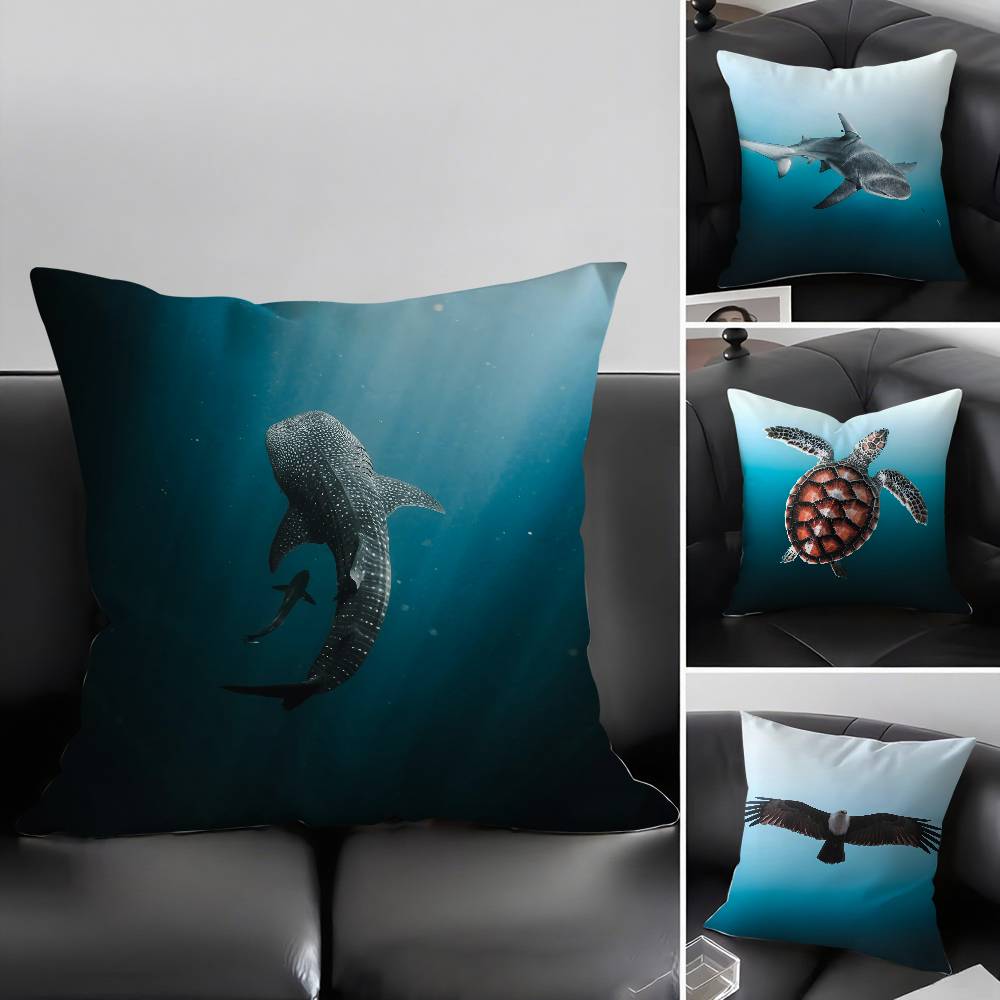 Blue Ocean Eagles Shark Angle Pillow Case Sofa Decorative Home Double-sided Printing Short Plush Cushion Pillow Cover Gift