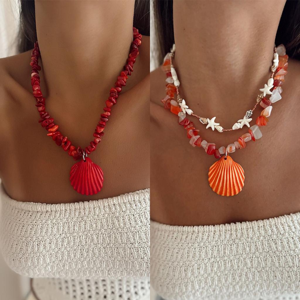 Summer Trendy Ethnic Shell Necklace With Handmade Resin Beads For Women