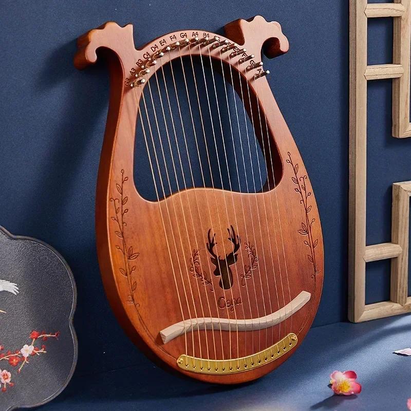 16 Strings Lyre Harp Mahogany Wood Harp Piano Stringed Musical Instrument with Tuning Wrench Spare Strings
