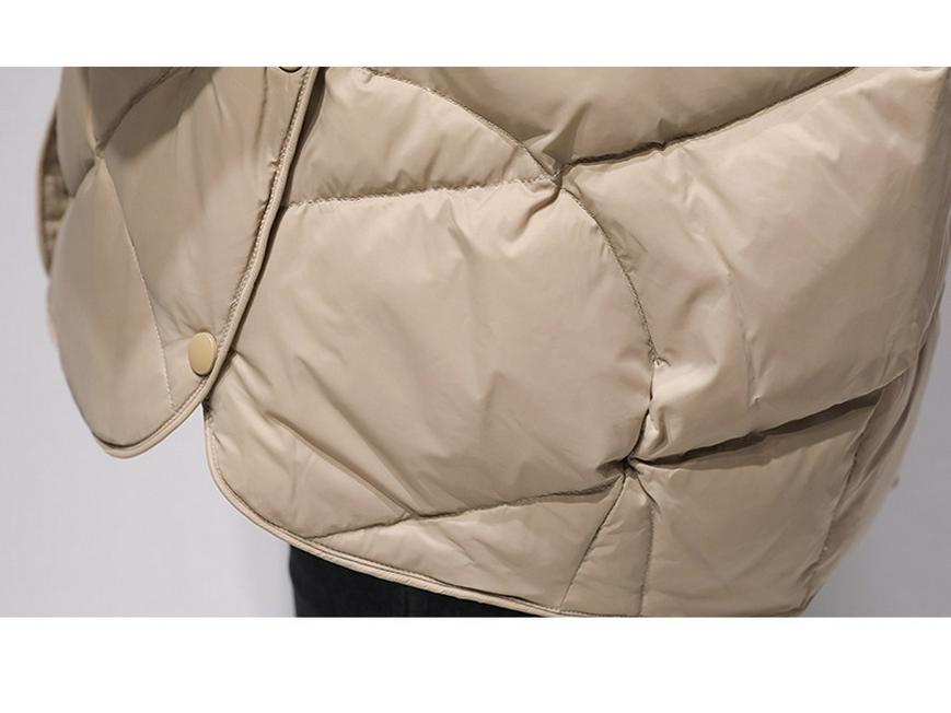 2024 Women's Winter Stand-Up Collar Plaid Down Jacket – Short, Stylish, Solid Color White Duck Down Outerwear