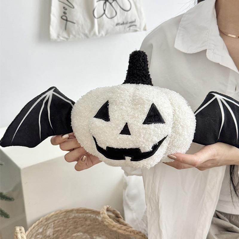 Classic Plush Pumpkin Cushion With Embroidered Design For Halloween Decor And Lounge Use