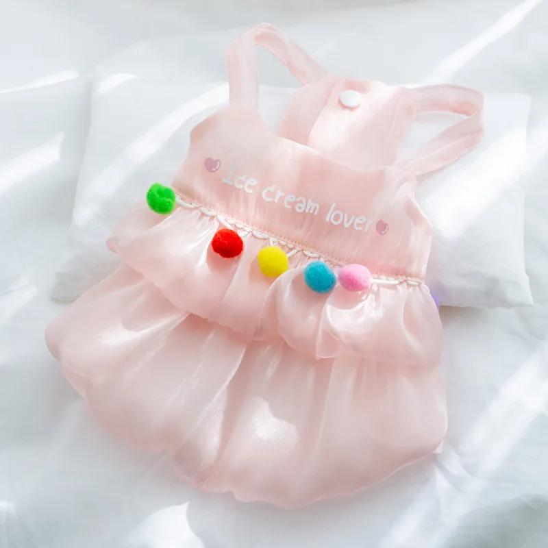 Summer New Cute Dog Dress Mesh Strawberry Strap Pet Clothes Thin Cats Dress  Dog Coat  Jacket Dog Pet Clothes Chihuahua