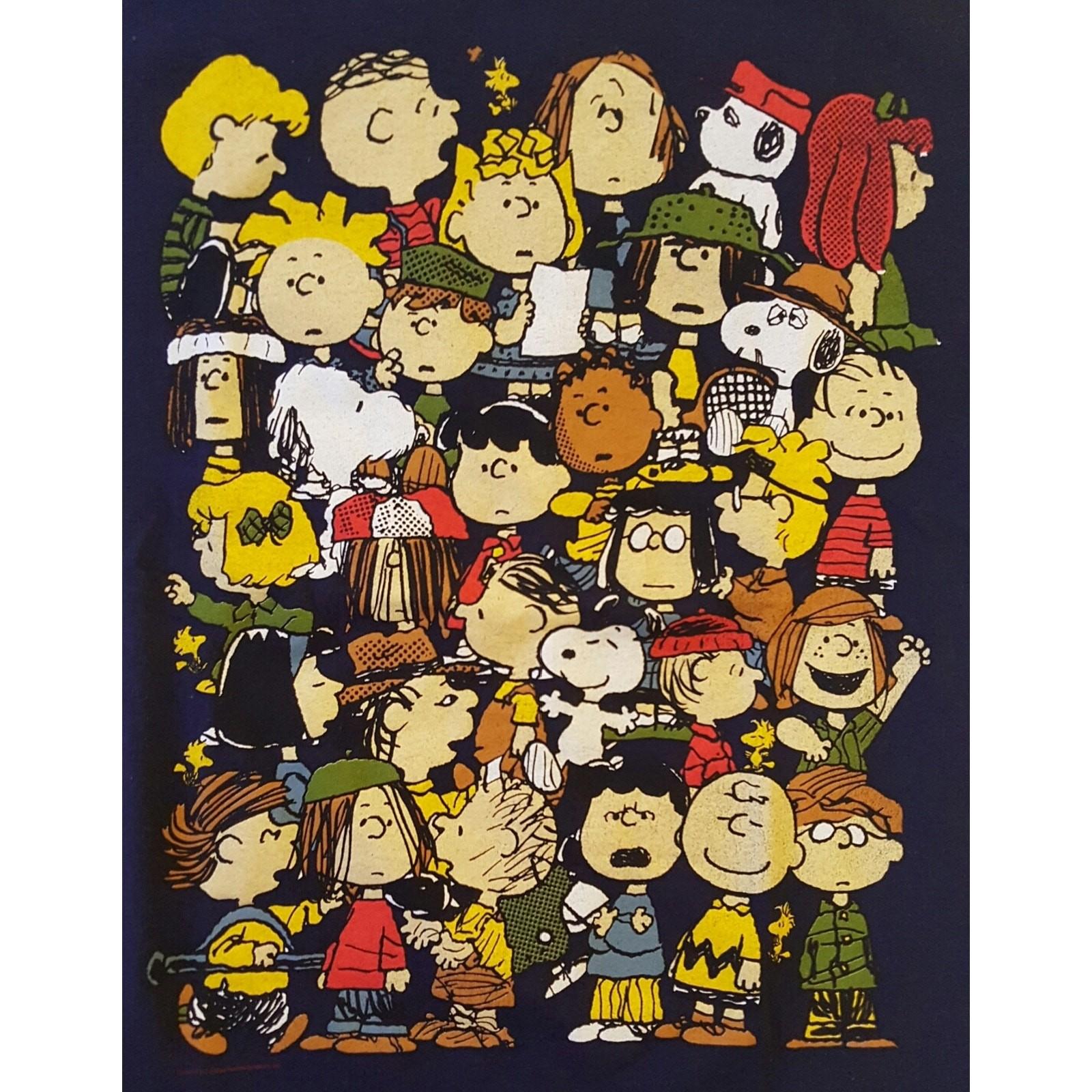 Vintage Charlie Brown Snoopy PEANUTS Gang Navy Blue T-Shirt SIze Small XXL