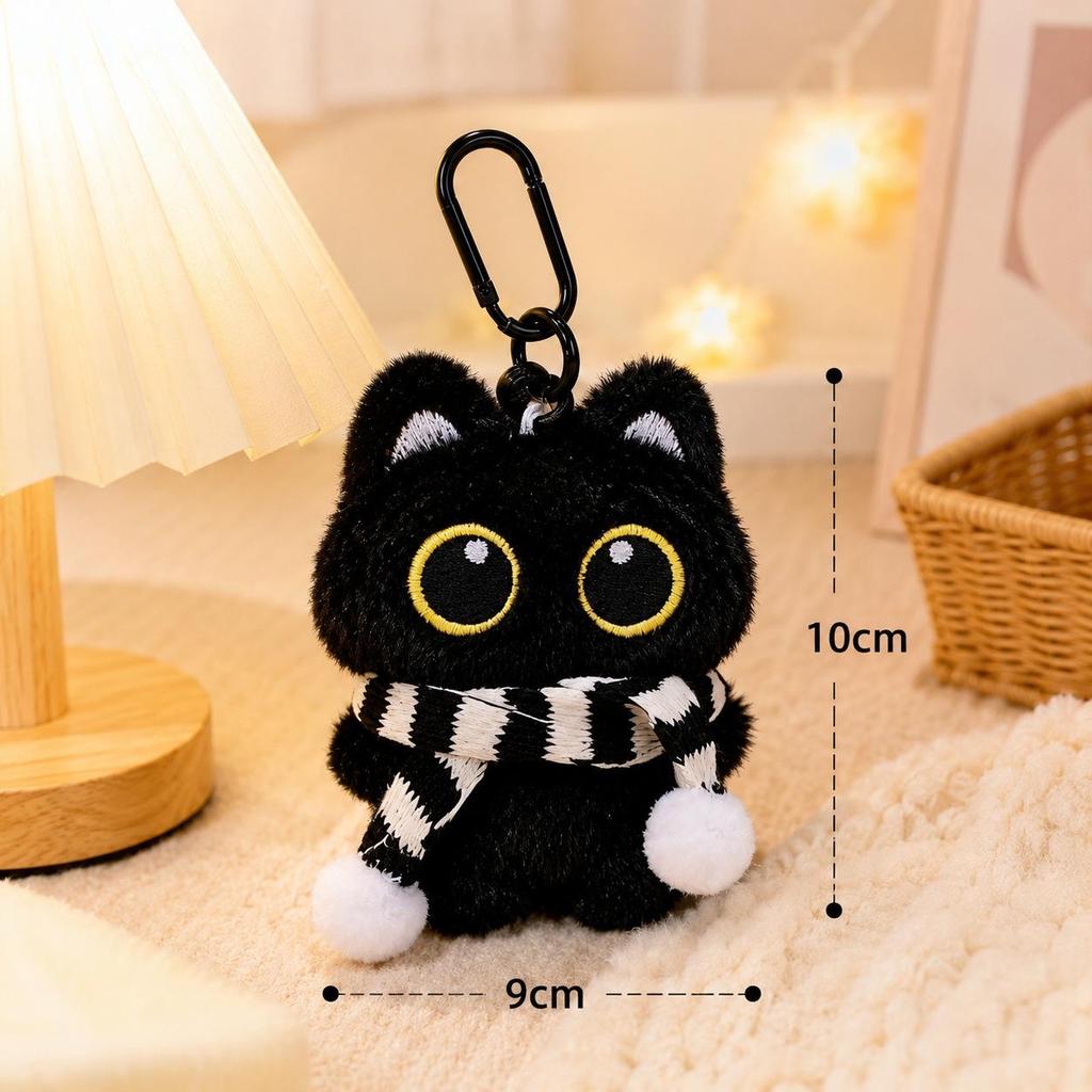 Black Cat Couple Plush Doll Keychain - Cute Backpack Accessory & Small Pendant