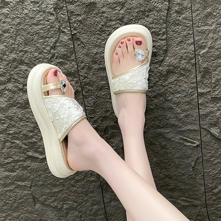 

[youshilai] set of toe slippers women s summer wear 2025 new thick-soled versatile rhinestone beach sandals 40
