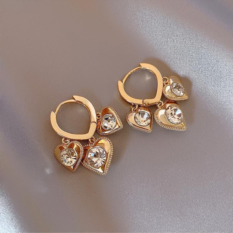 S925 Sterling Silver Crystal Heart Stud Earrings - 2023 Trendy Fashion for Women 8B905 Gold
