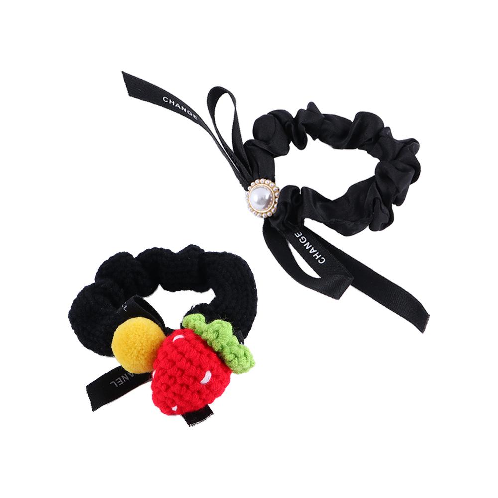 

Strawberry Cute Cloth Female Scrunchies Korean Style Rubber Band Pearl Head Rope Bow Hair Rope B
