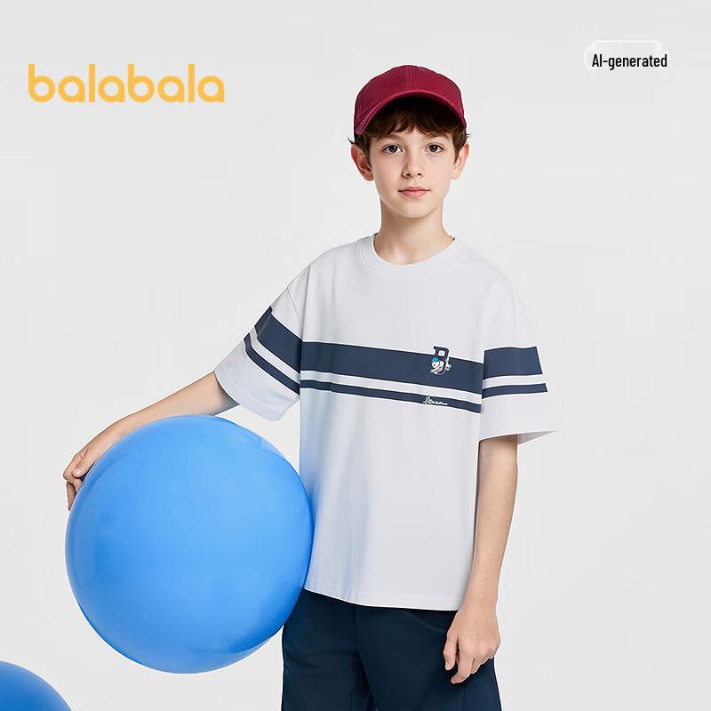Balabala Boys' 2026 Summer Pure Cotton Short Sleeve T-Shirt
