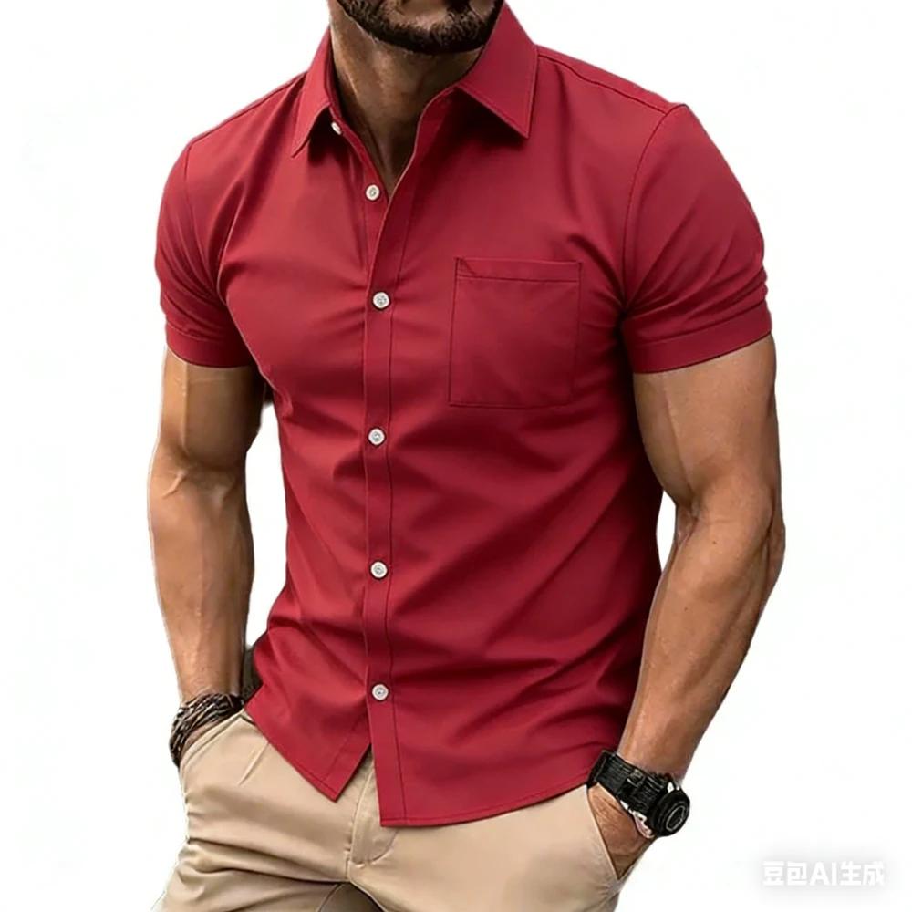 Camicia a quadri da uomo a maniche corte, vestibilità slim, casual con bottoni