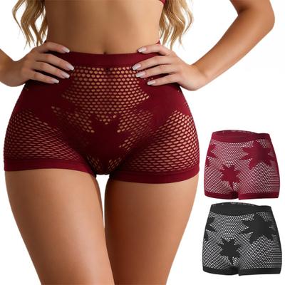 Bóxers transparentes calados para mujer, sin costuras, con estampado de estrellas, boyshorts, ropa interior, bragas de talle alto elásticas de cobertura total