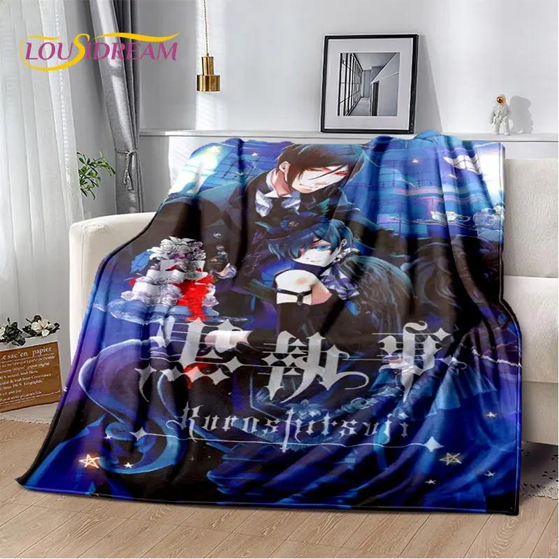 Black Butler Anime Cartoon Měkká plyšová deka, flanelová deka přehoz do obývacího pokoje Ložnice Pohovka Pohovka Piknikový povlak pro děti