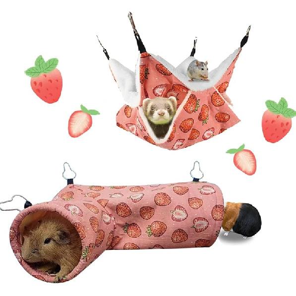 LYART Guinea Pig Rat Ferret Hammock and Warm Bed Small Pet Hideout Tunnel Cave Hanging Bunkbed Hammock Cage Toy for Hamster Sugar Glider Squirrel