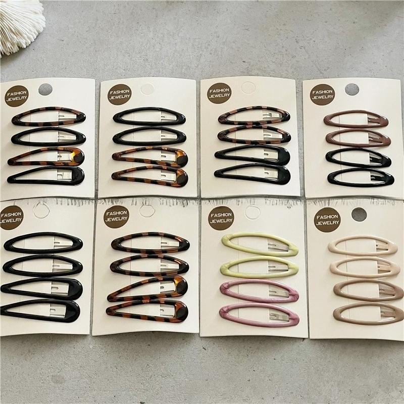 Fashion Temperament Leopard Pattern Dripping Oil and Water Dripping BB Clip Bangs Clip New Cute Girl Color Oval Hairpin Side Clip