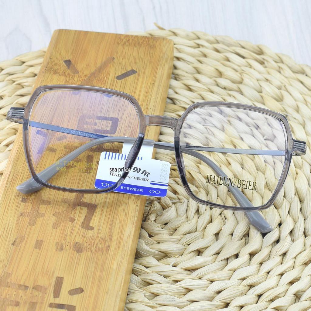 Korean Style TR90 Polygon Eyeglasses - Large Gold Transparent Full Frame for Nearsightedness