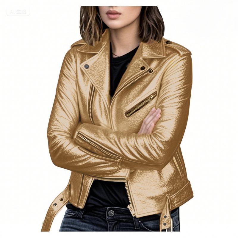 Womens Short Biker Jacket with Zipper and Button Detail Multiple Colors