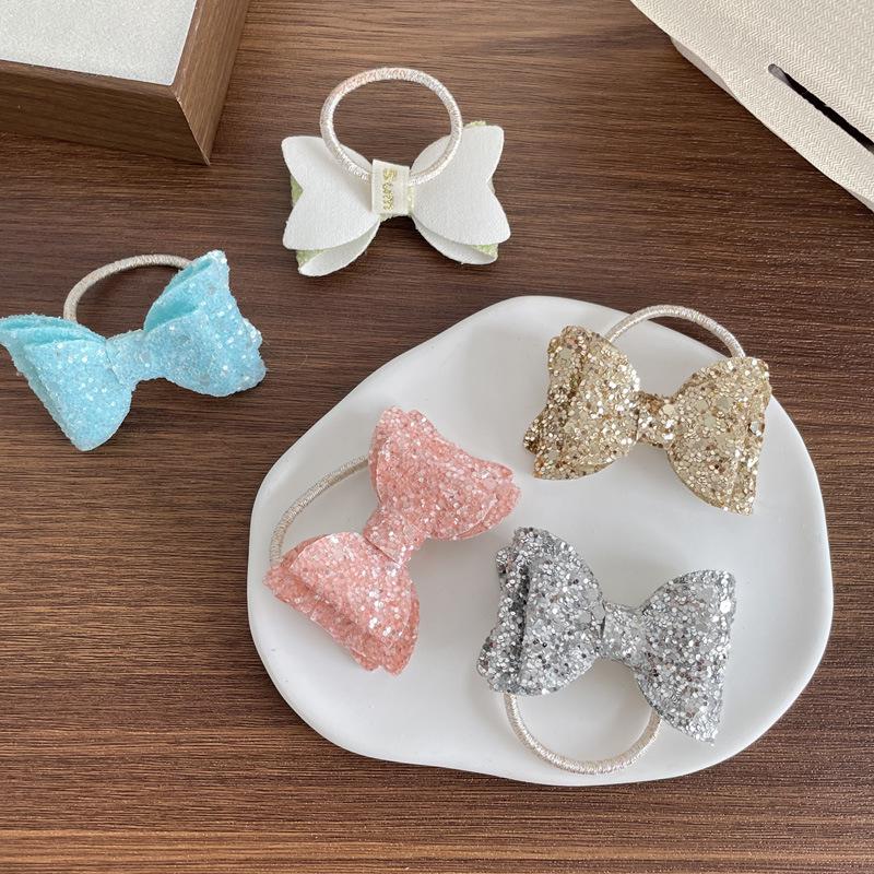 High-End Korean Sequin Bow Hair Ties for Girls - Sparkly Cute Baby Ponytail Holders
